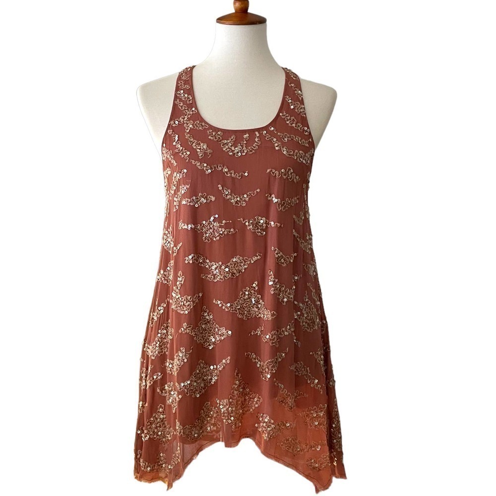 🍀Alice + Olivia Smoky Topaz Sequin Asymmetrical Trapeze Tunic Blouse Size Small